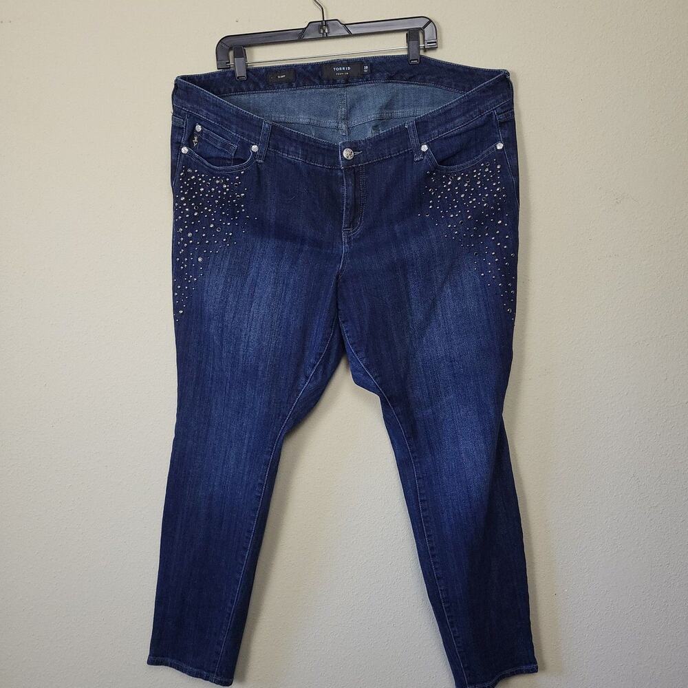 Torrid Womens Premium Blue Regular Fit Medium Wash Stud Denim Skinny Jeans Sz 20